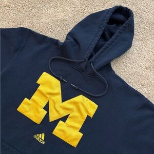Vtg Y2K Adidas Michigan Wolverines Hoodie Mens M Embroidered Sweatshirt Navy